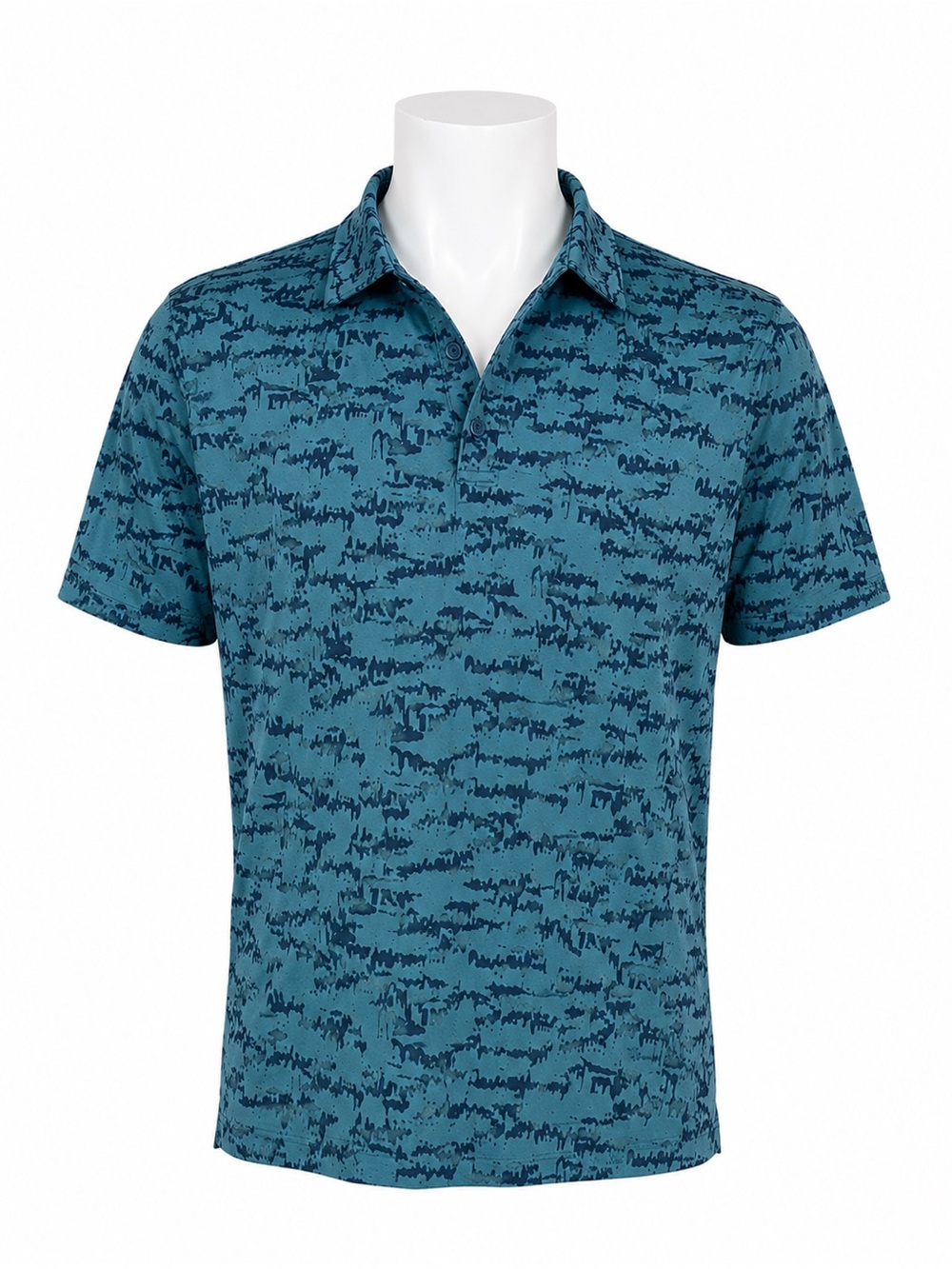 Size L Adidas Men’s Go-To Polo Golf Shirt Blue Print Performance Short Sleeve